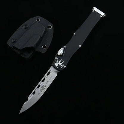OTF micro-tech black handle Halo 6 lever straight jump knife