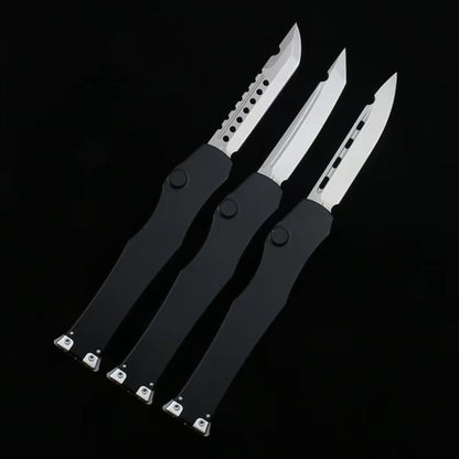 OTF micro-tech black handle Halo 6 lever straight jump knife