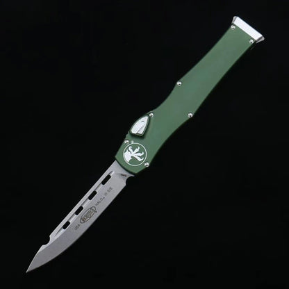 OTF micro-tech black handle Halo 6 lever straight jump knife