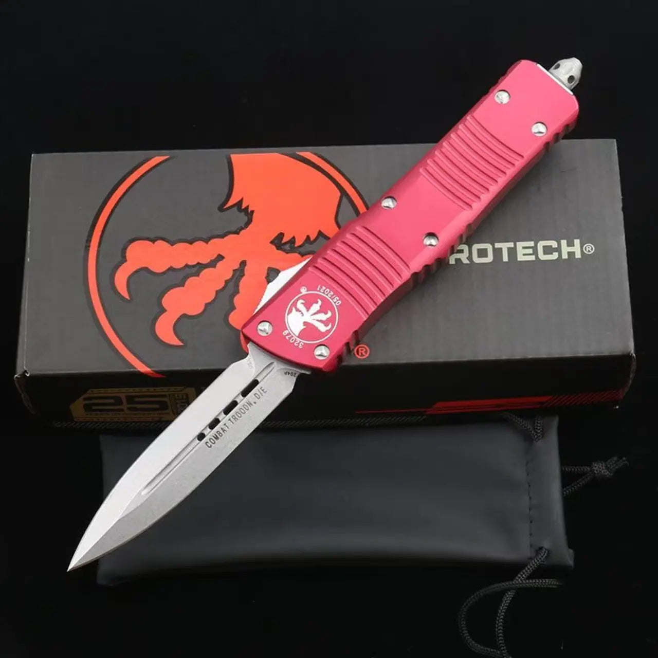 Microtech Red Handle Dragon OTF Knife