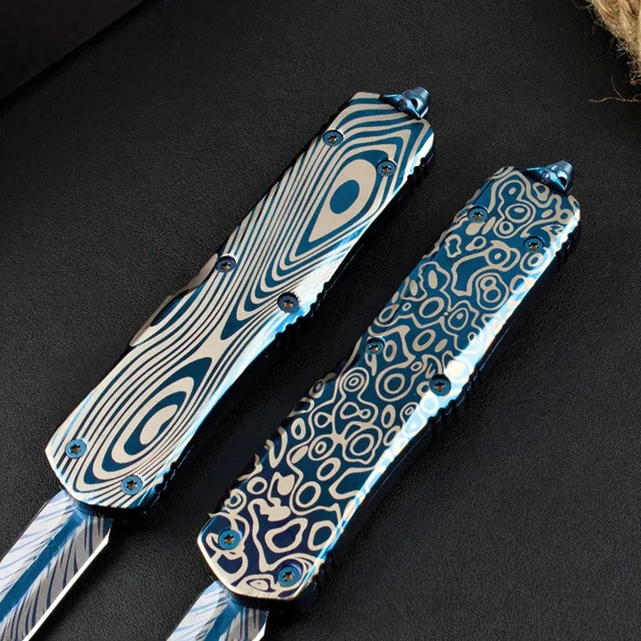 Blue titanium EDC self-defense OTF knife