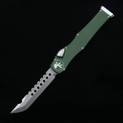 OTF micro-tech black handle Halo 6 lever straight jump knife