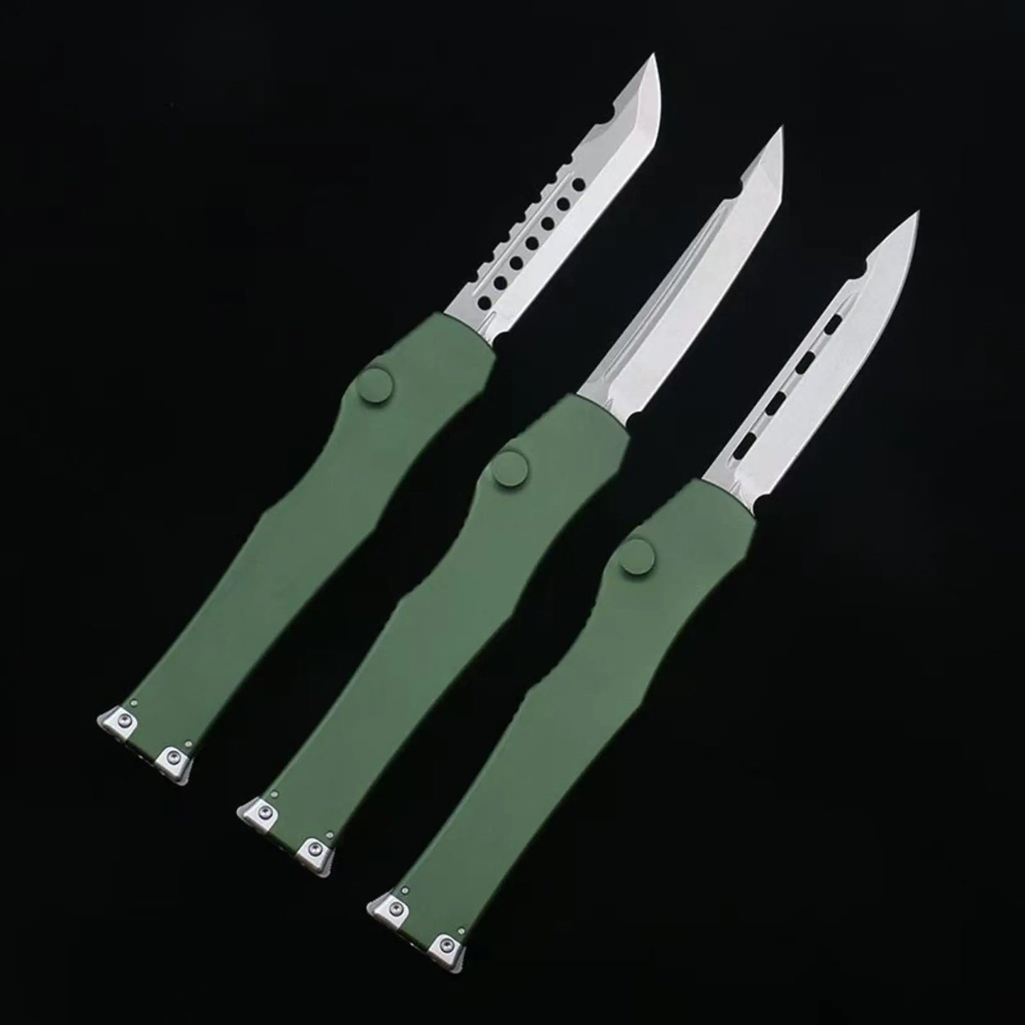 OTF micro-tech black handle Halo 6 lever straight jump knife