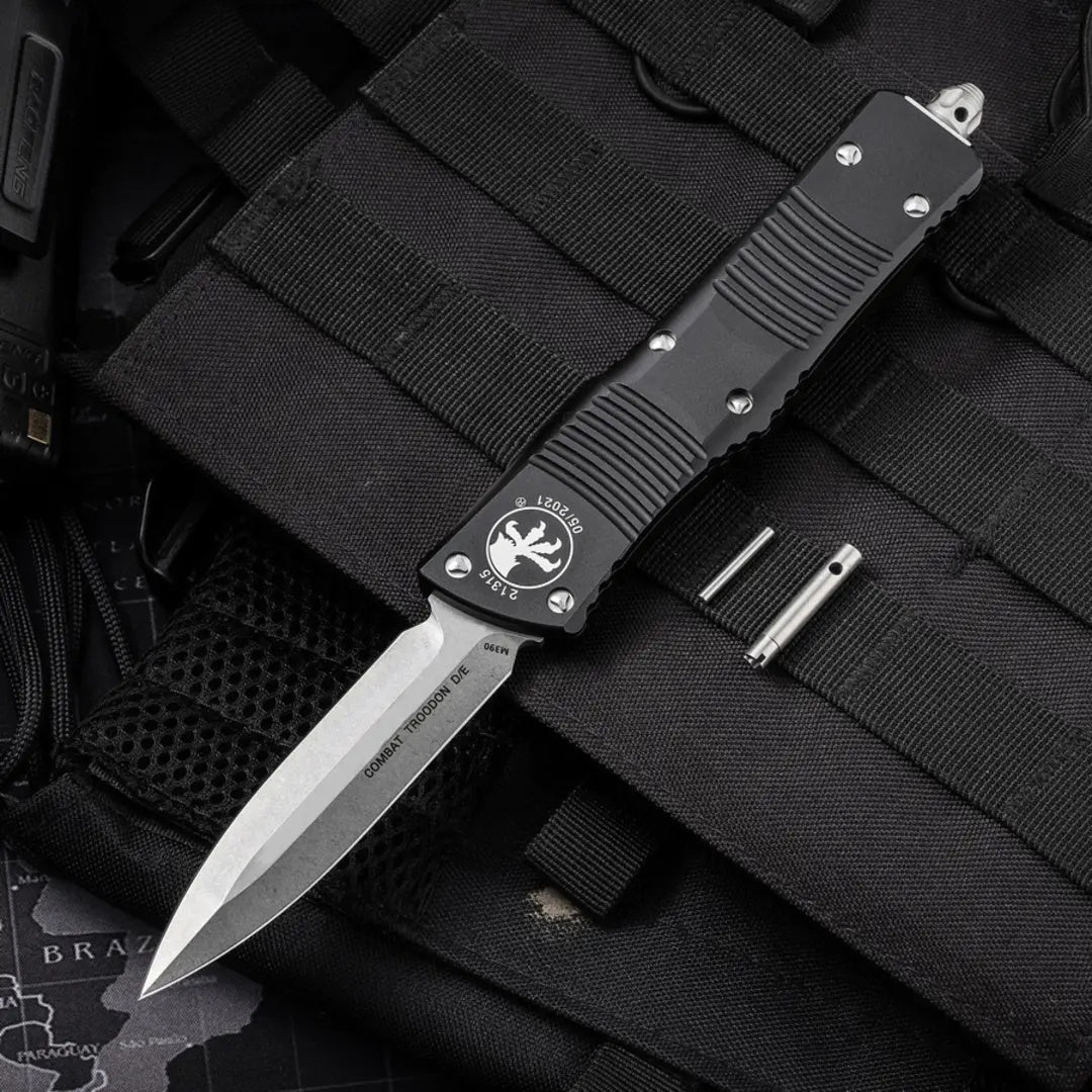 Microtech Black Handle Dragon OTF Knife