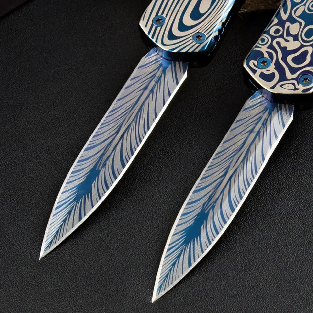 Blue titanium EDC self-defense OTF knife