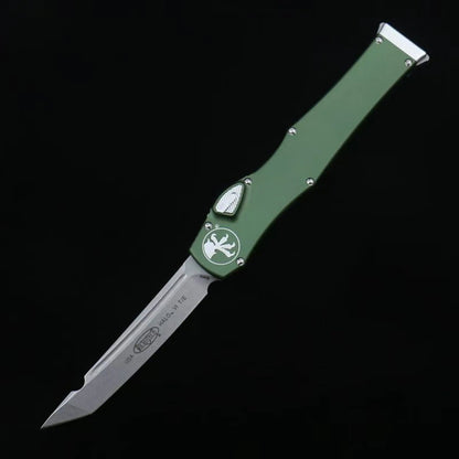 OTF micro-tech black handle Halo 6 lever straight jump knife