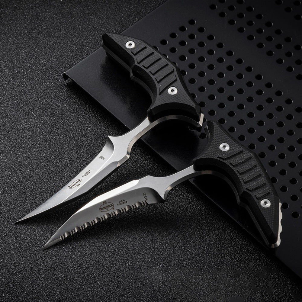 MicroTech Double Bee Shape Push Dagger - Serrated Blade