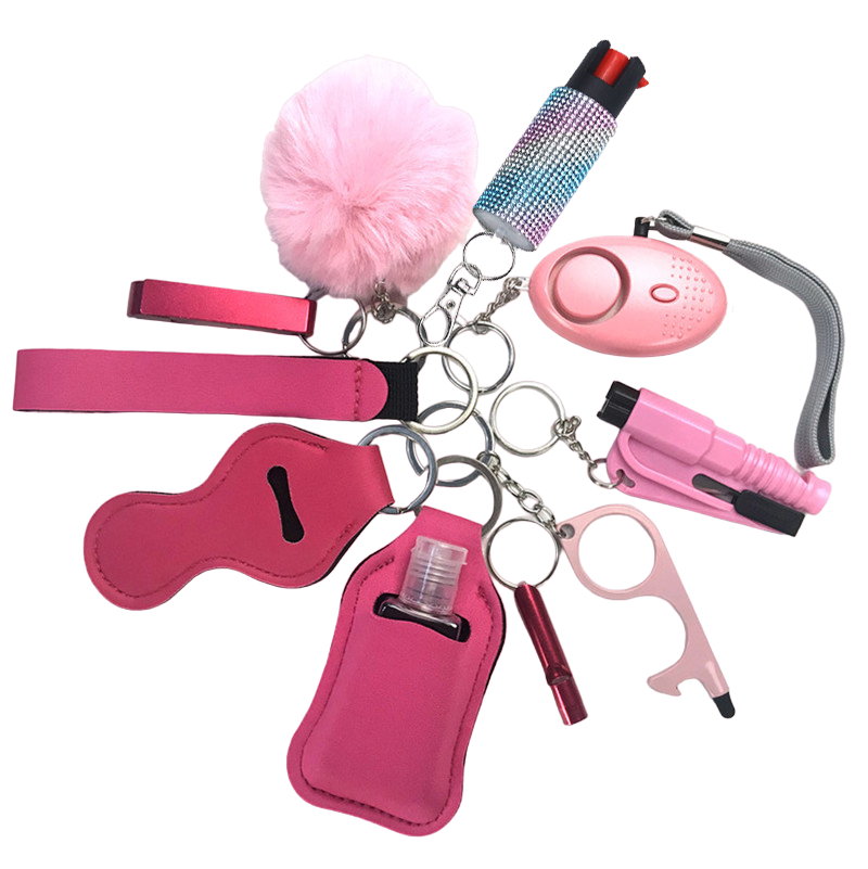Pepper Spray Bling-Jeweled Mace 11-Piece Safety Keychain Set