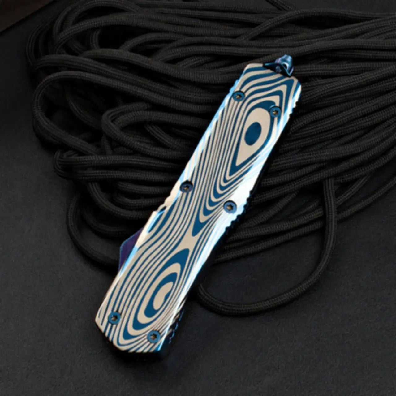 Blue titanium EDC self-defense OTF knife