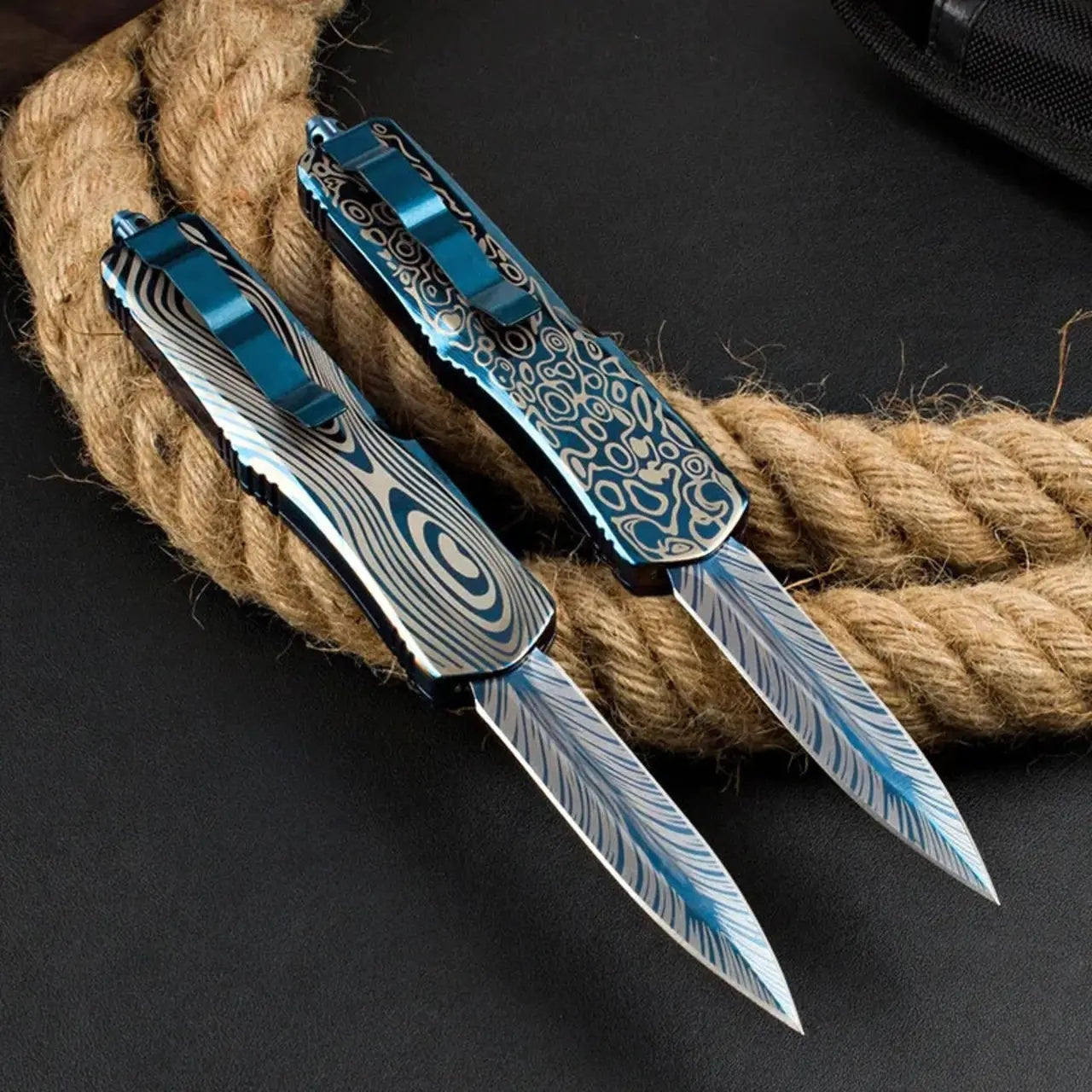 Blue titanium EDC self-defense OTF knife