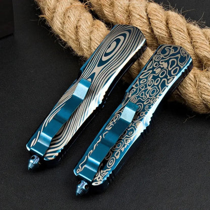 Blue titanium EDC self-defense OTF knife
