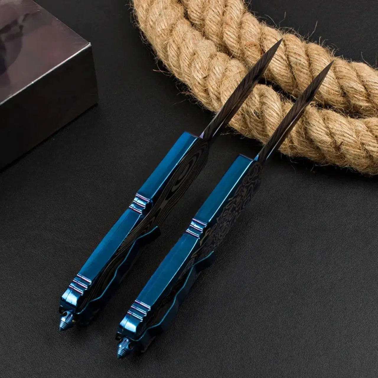 Blue titanium EDC self-defense OTF knife