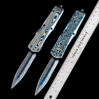 Blue titanium EDC self-defense OTF knife